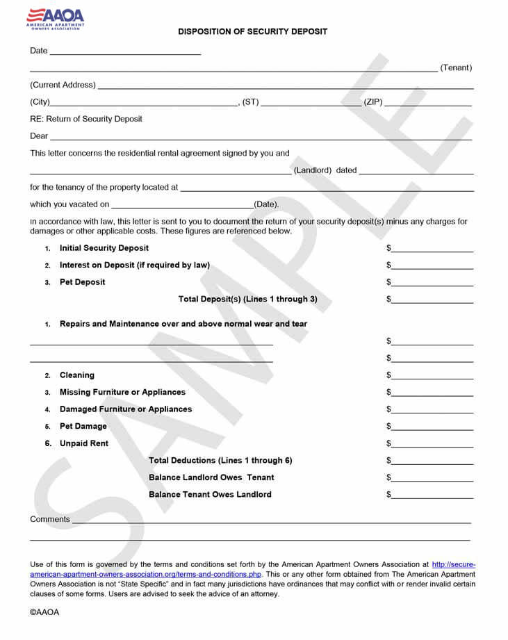 Disposition Of Security Deposit Download Form Instantly